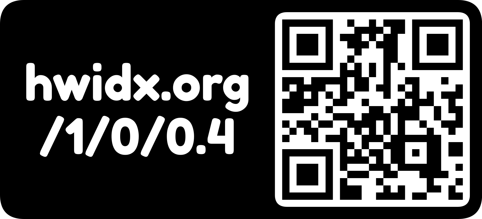 The hwidx.org URL as a QR code with logo mark (horizontal, inverted)