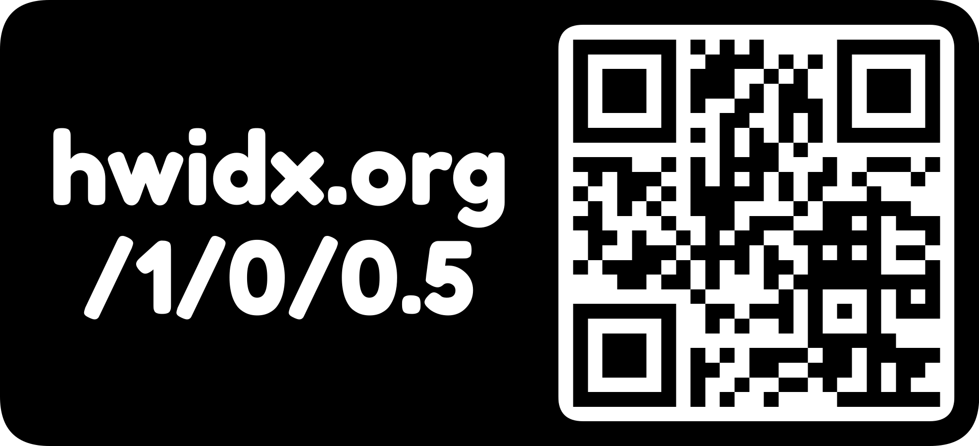 The hwidx.org URL as a QR code with logo mark (horizontal, inverted)