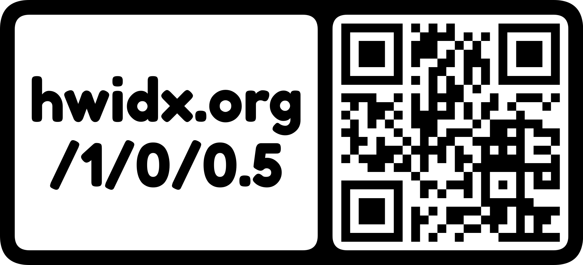 The hwidx.org URL as a QR code with logo mark (horizontal)