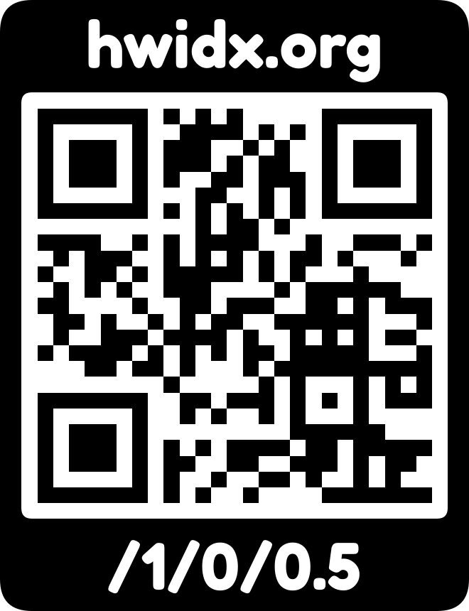 The hwidx.org URL as a QR code with logo mark