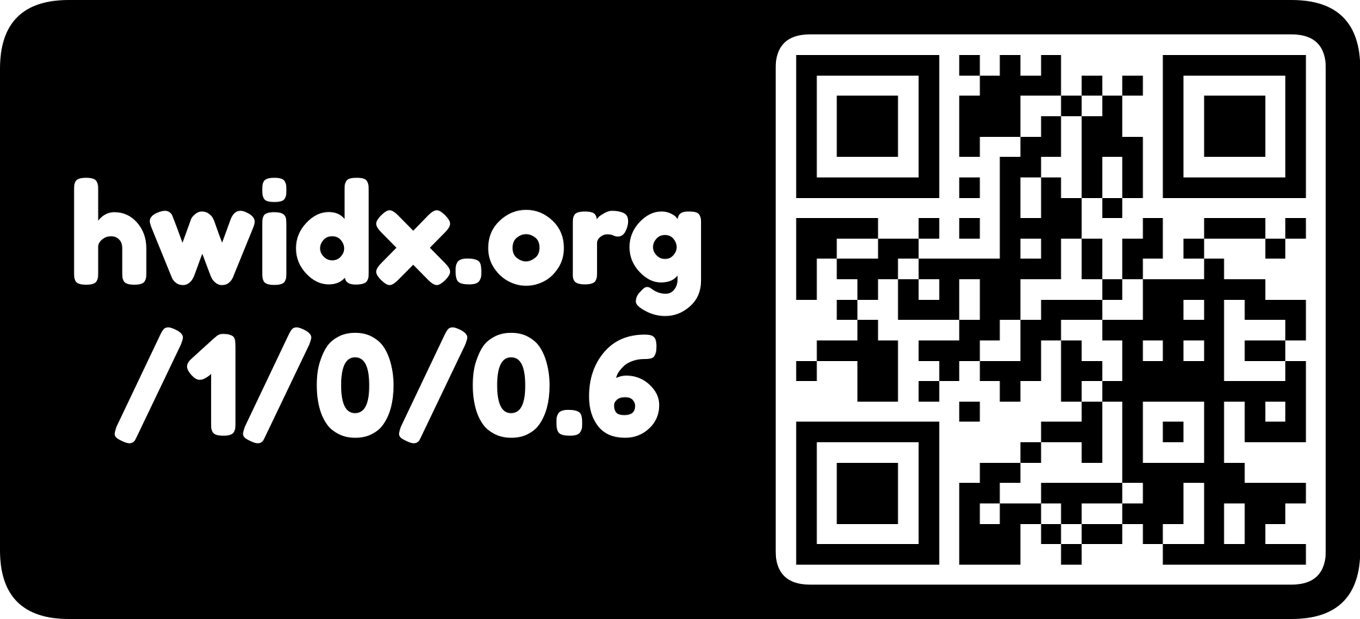 The hwidx.org URL as a QR code with logo mark (horizontal, inverted)