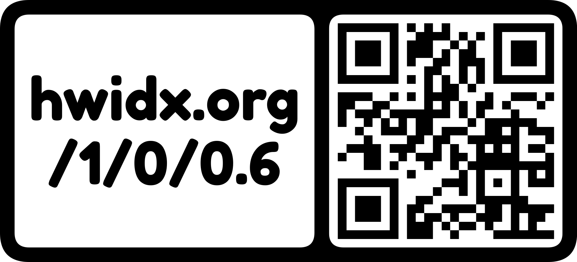 The hwidx.org URL as a QR code with logo mark (horizontal)