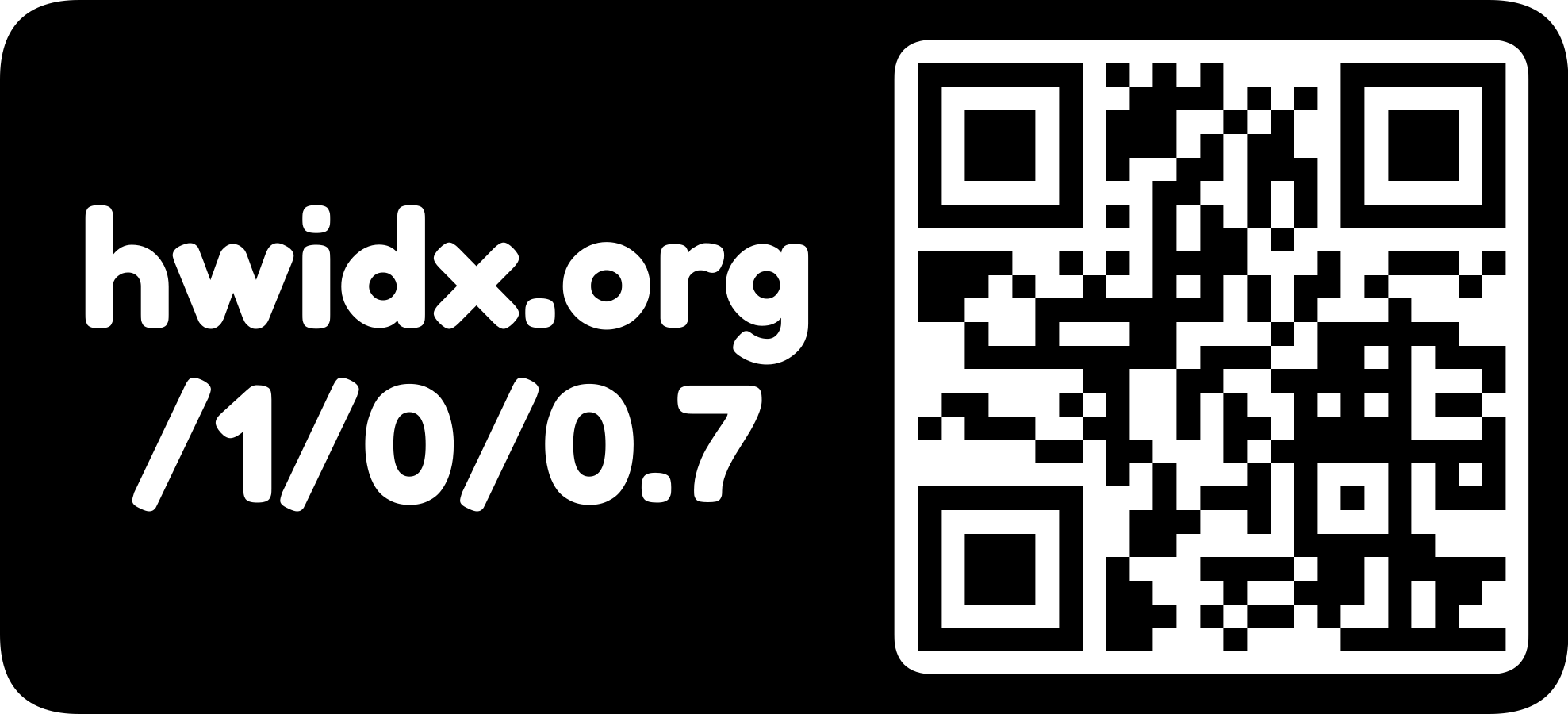 The hwidx.org URL as a QR code with logo mark (horizontal, inverted)