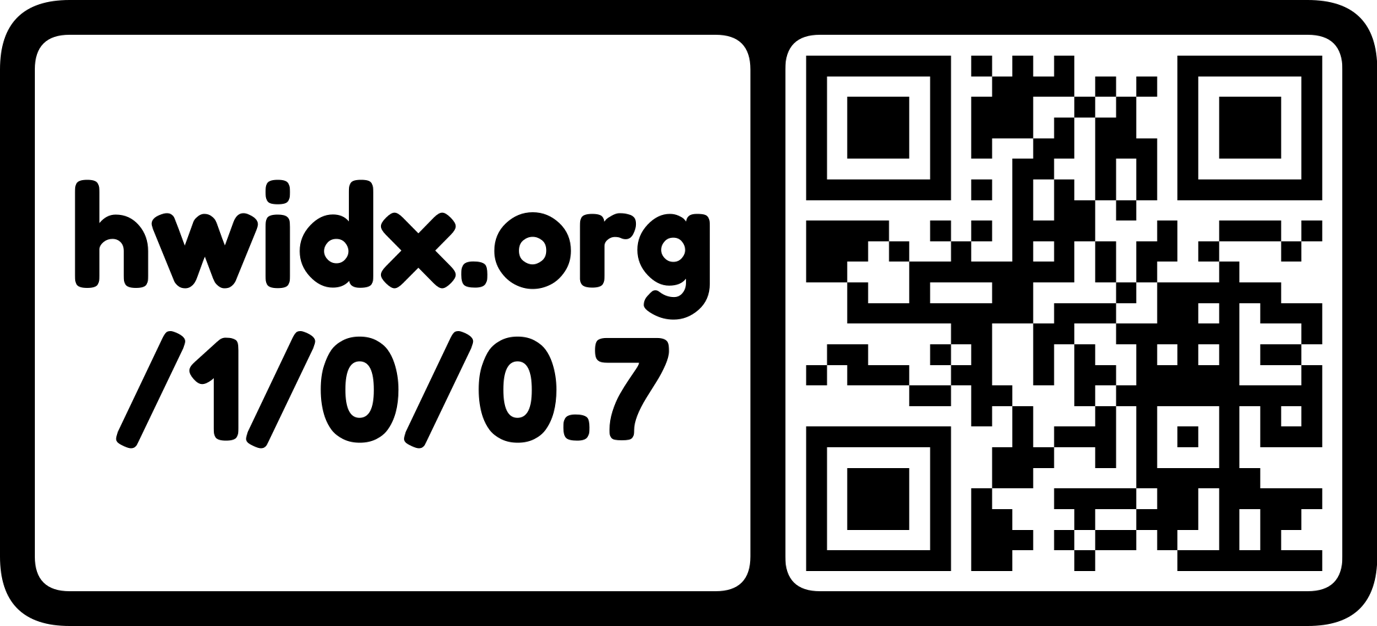 The hwidx.org URL as a QR code with logo mark (horizontal)