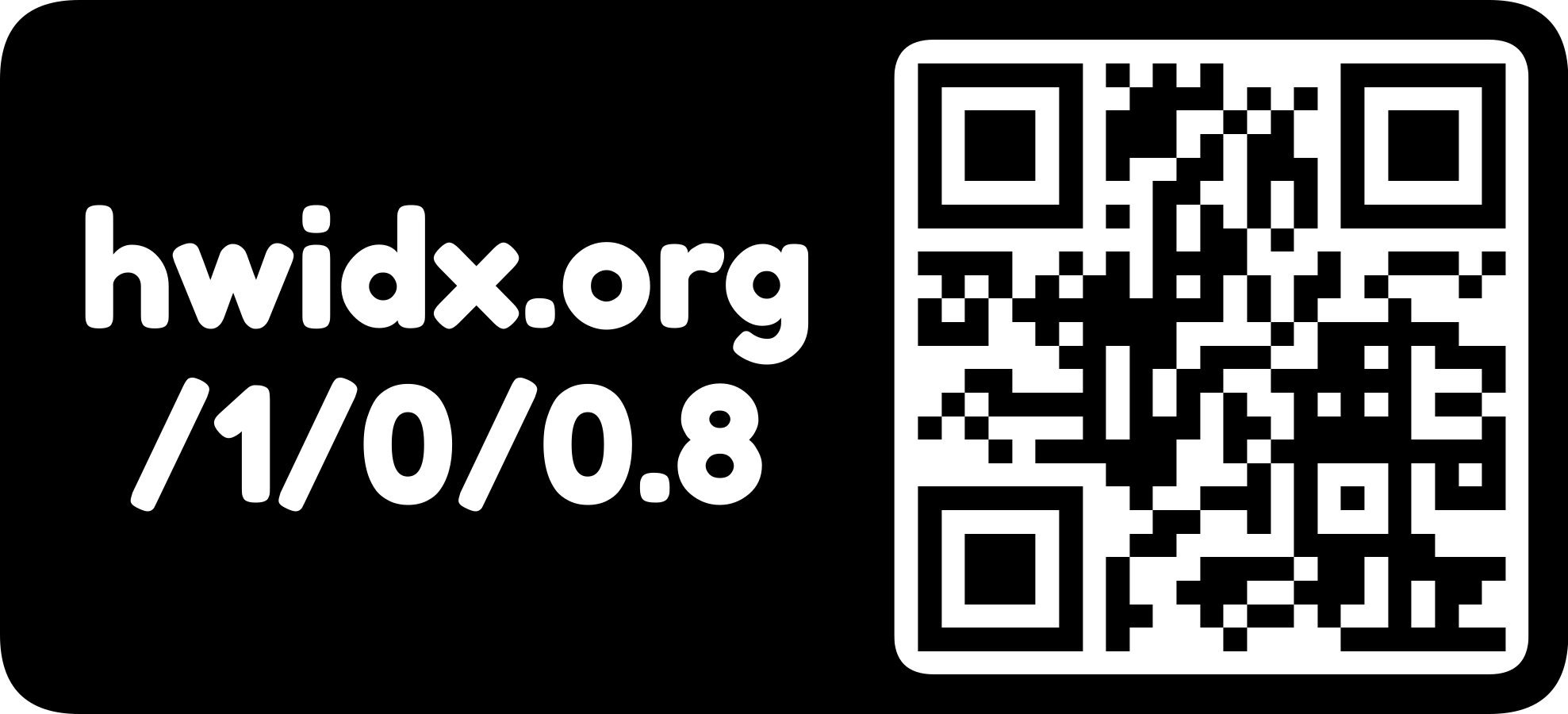 The hwidx.org URL as a QR code with logo mark (horizontal, inverted)