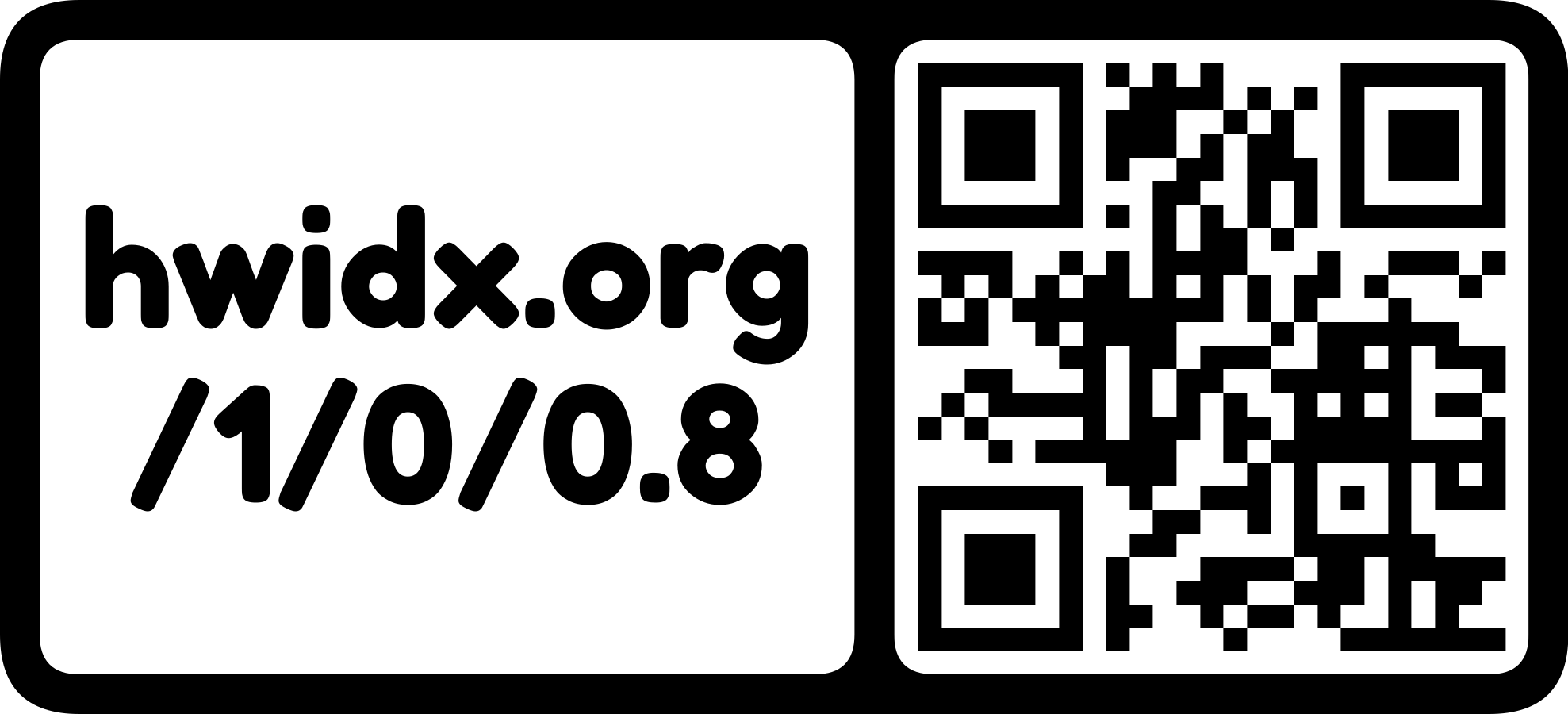 The hwidx.org URL as a QR code with logo mark (horizontal)