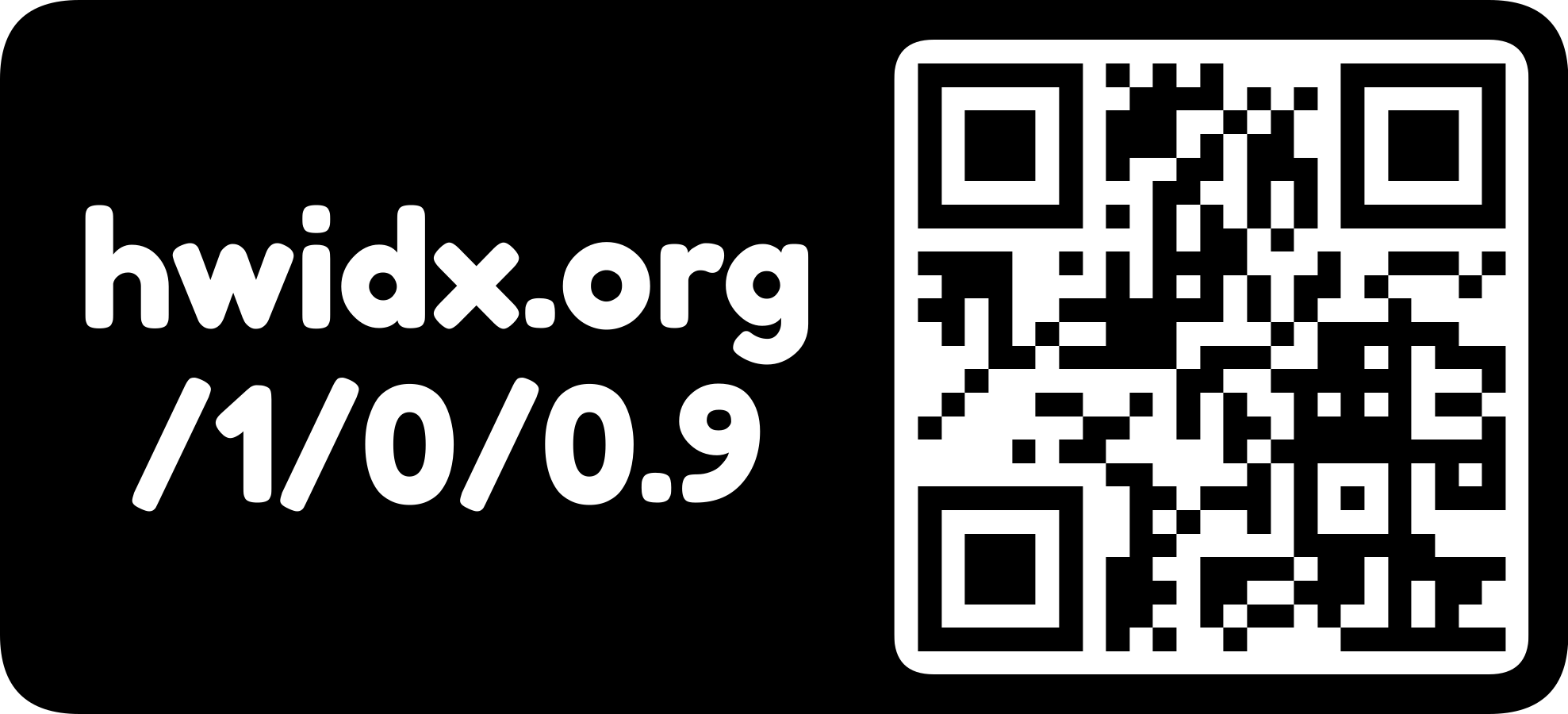 The hwidx.org URL as a QR code with logo mark (horizontal, inverted)