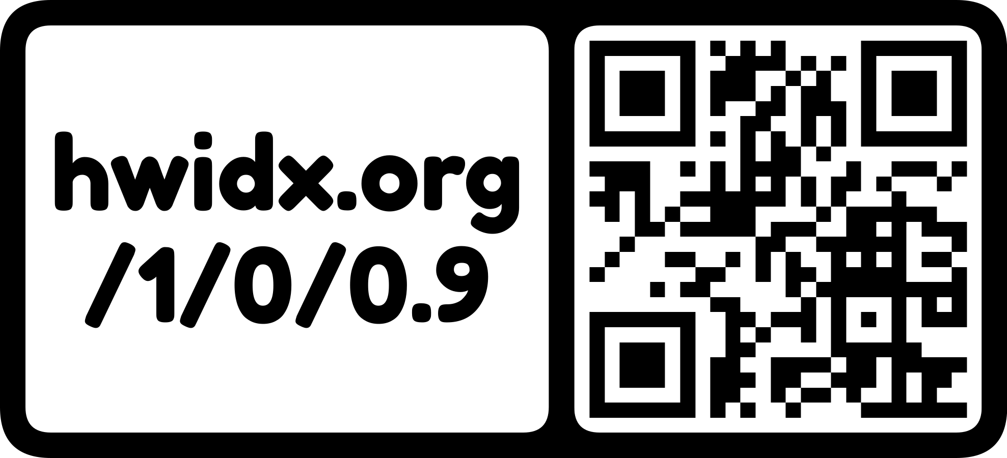 The hwidx.org URL as a QR code with logo mark (horizontal)