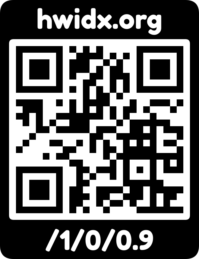 The hwidx.org URL as a QR code with logo mark
