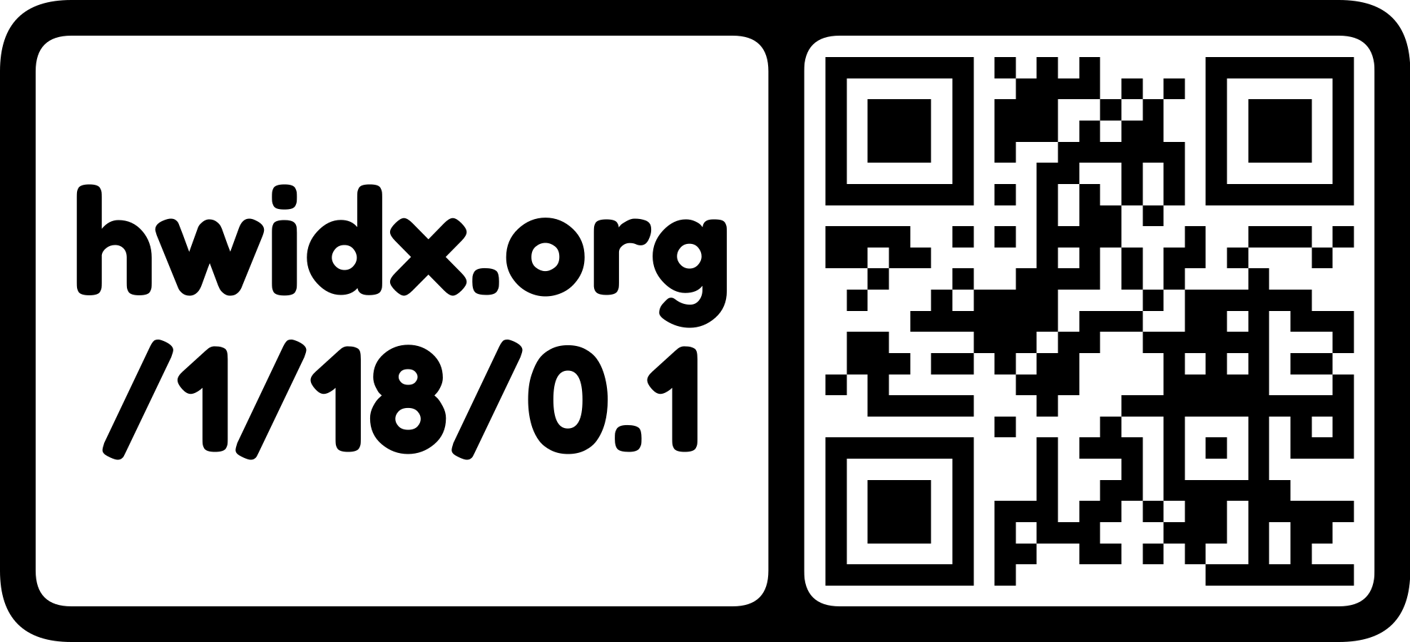 The hwidx.org URL as a QR code with logo mark (horizontal)