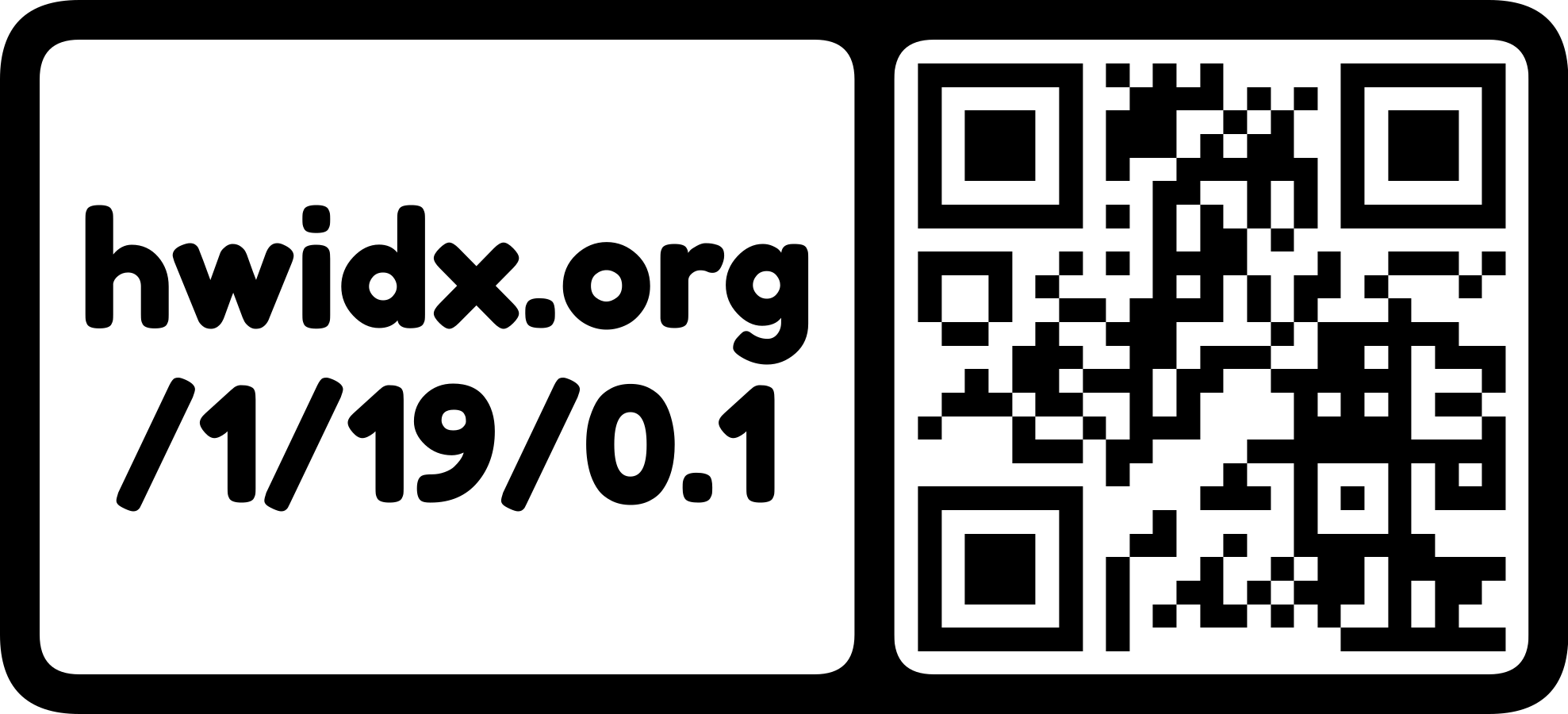 The hwidx.org URL as a QR code with logo mark (horizontal)
