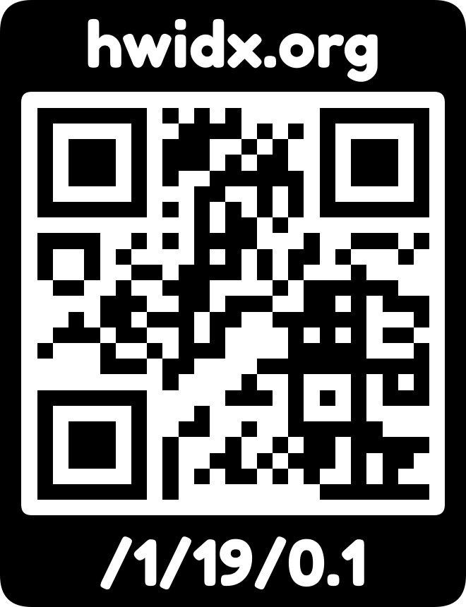 The hwidx.org URL as a QR code with logo mark