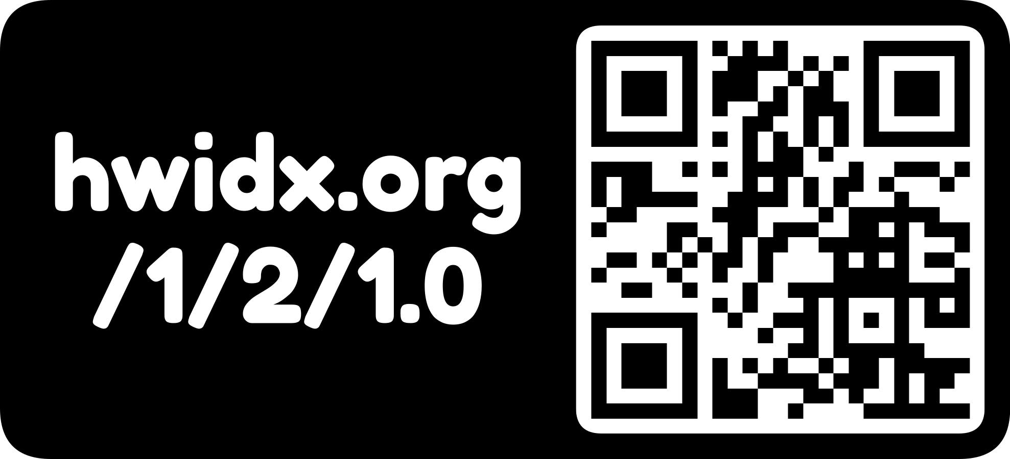 The hwidx.org URL as a QR code with logo mark (horizontal, inverted)