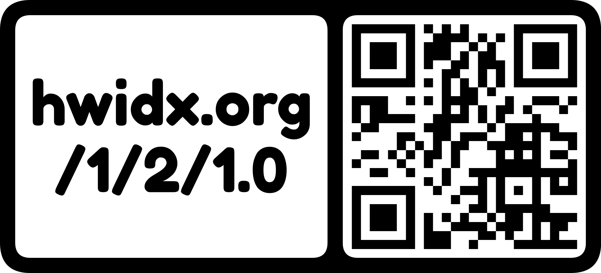 The hwidx.org URL as a QR code with logo mark (horizontal)