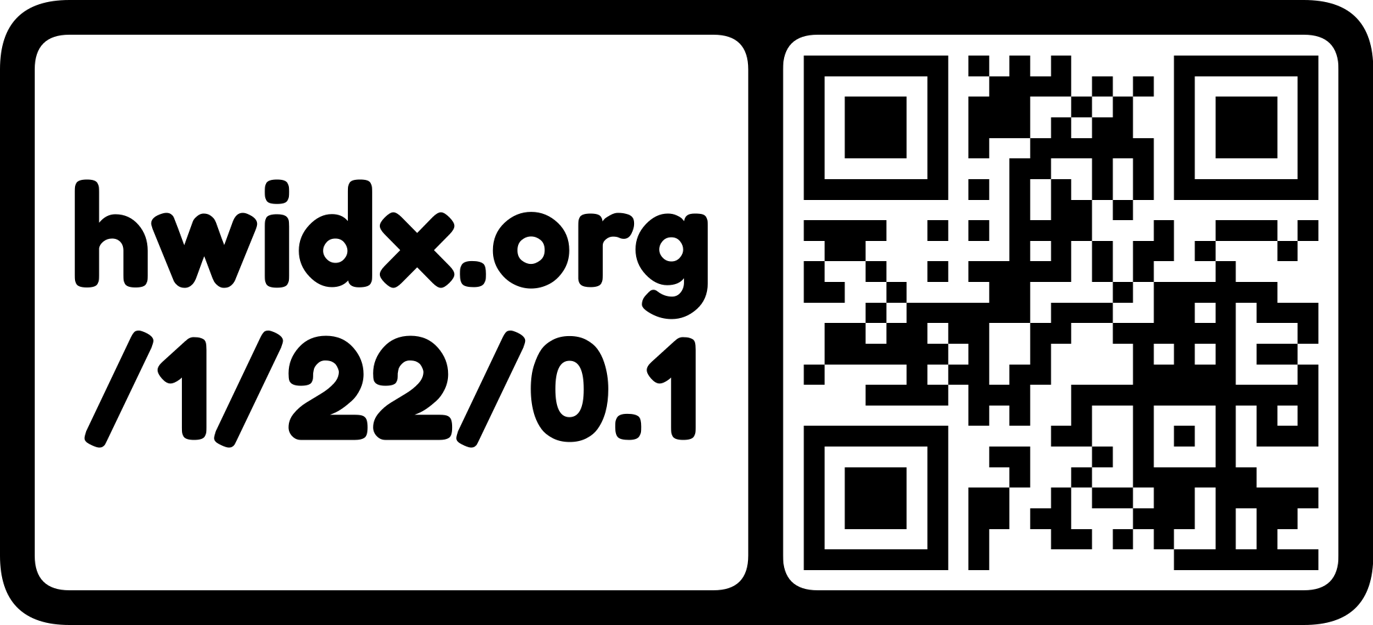 The hwidx.org URL as a QR code with logo mark (horizontal)
