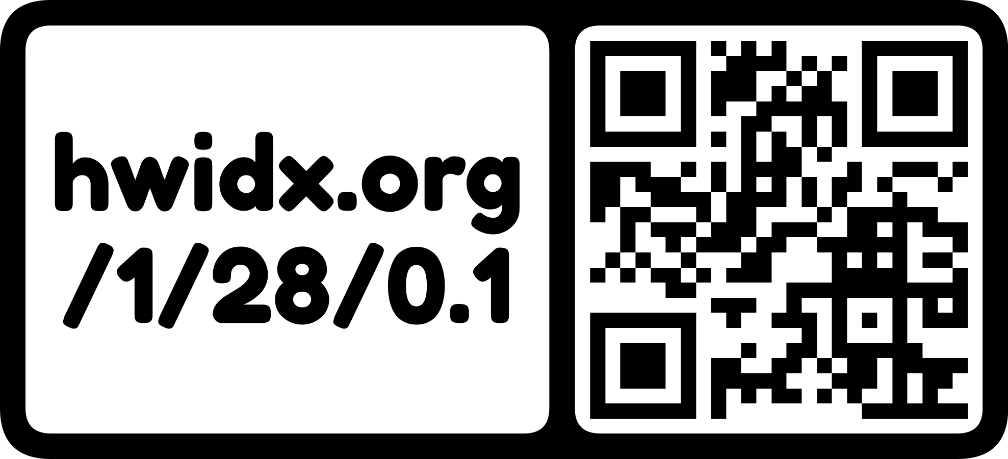 The hwidx.org URL as a QR code with logo mark (horizontal)