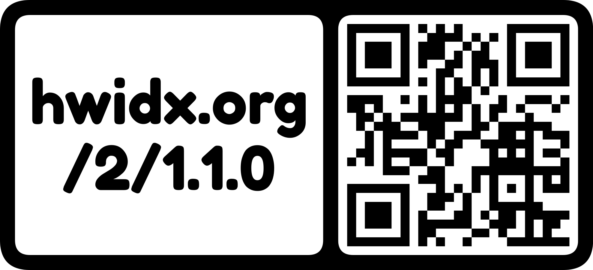The hwidx.org URL as a QR code with logo mark (horizontal)