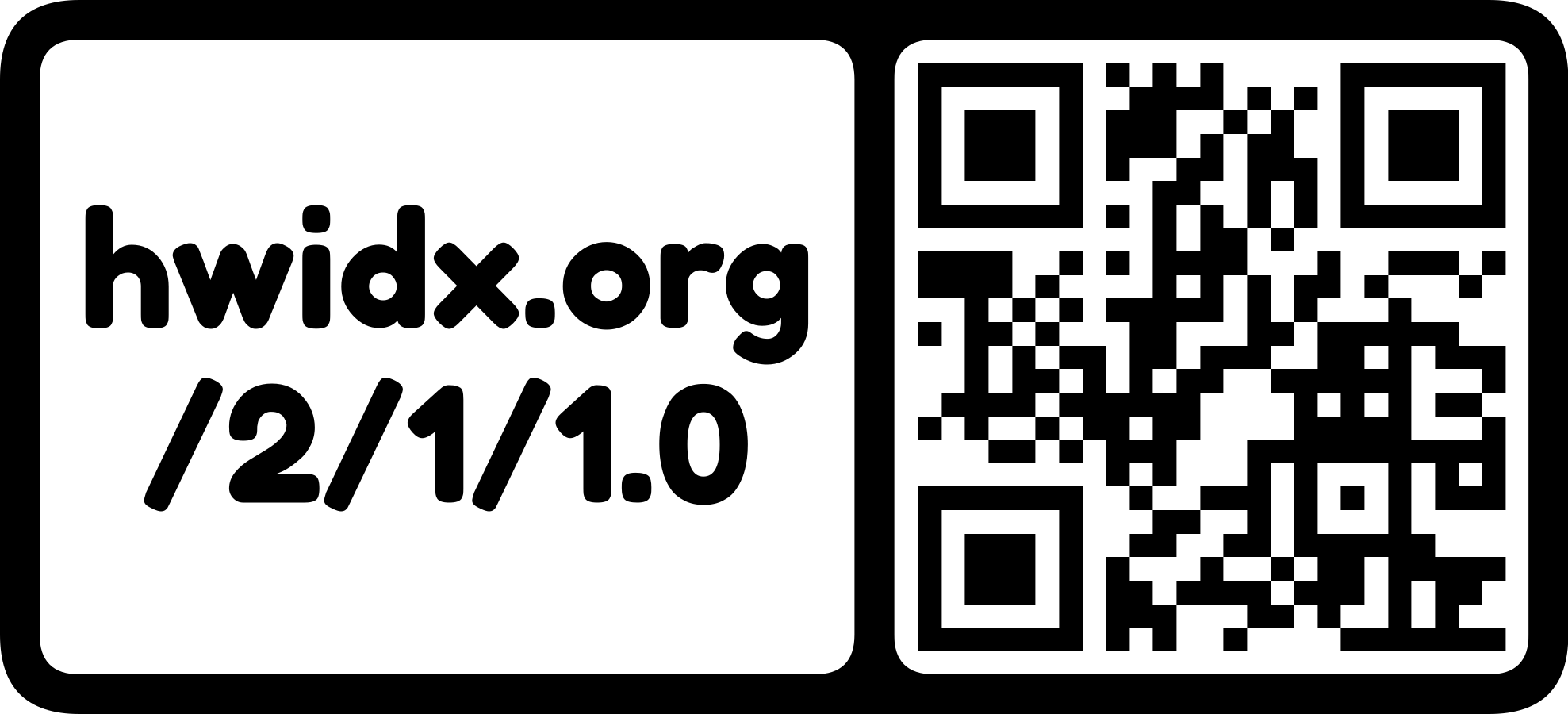 The hwidx.org URL as a QR code with logo mark (horizontal)