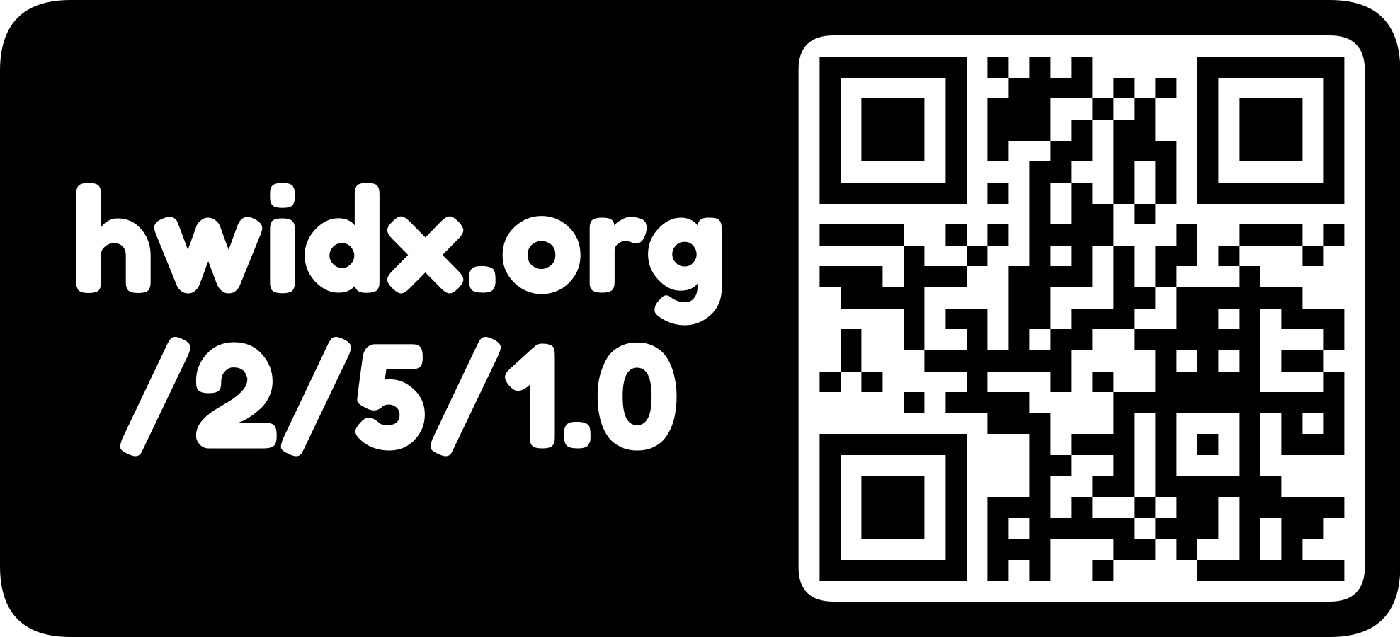 The hwidx.org URL as a QR code with logo mark (horizontal, inverted)
