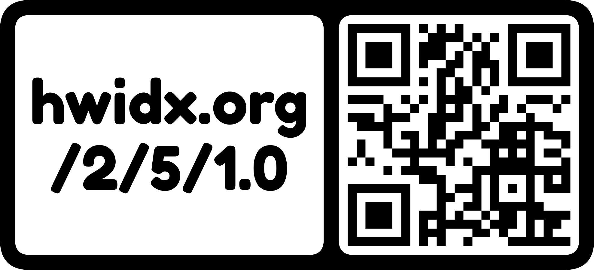The hwidx.org URL as a QR code with logo mark (horizontal)