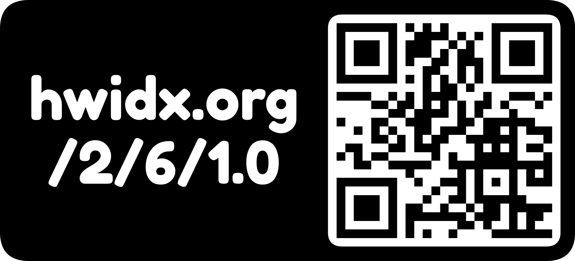 The hwidx.org URL as a QR code with logo mark (horizontal, inverted)