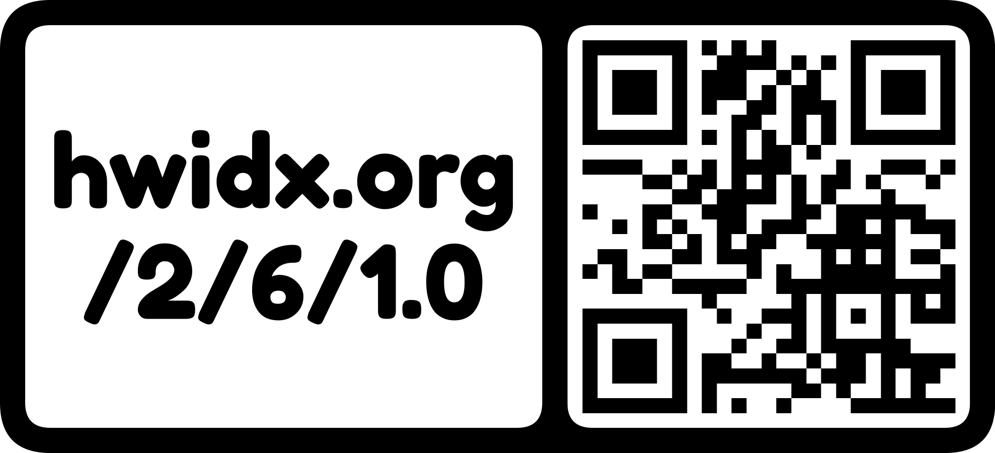 The hwidx.org URL as a QR code with logo mark (horizontal)
