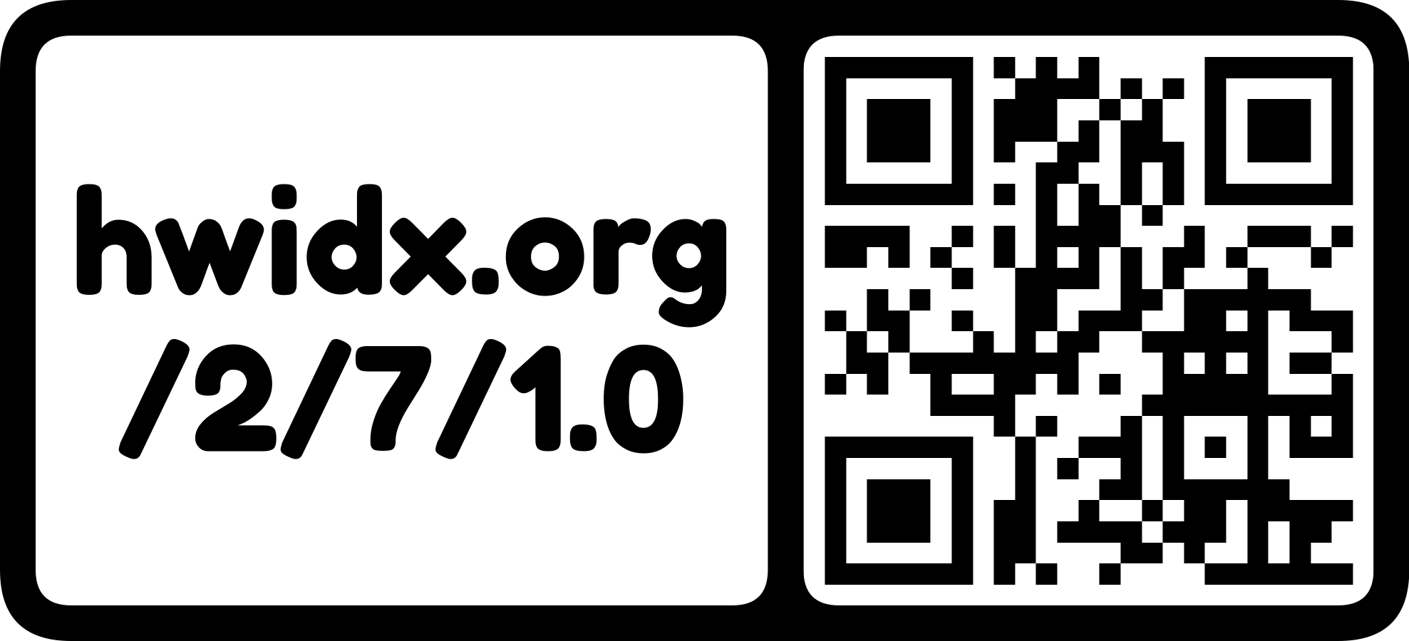 The hwidx.org URL as a QR code with logo mark (horizontal)